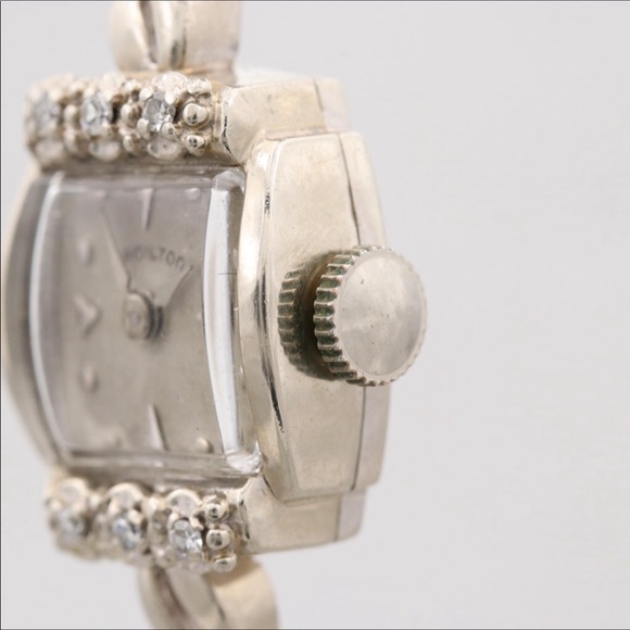 *Vintage 14K Hamilton Diamond & Emerald Watch with jewel-studded 14K watchband - Picture 3 of 10